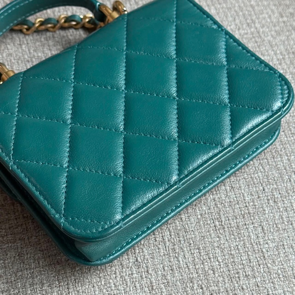 🎀 CC Top Handle Flap Coin Purse W/Chain Lambskin 31 - Picture 6 of 12